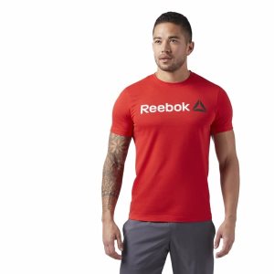 Koszulki Męskie Reebok Linear Read Czerwone PL 98MPFNX